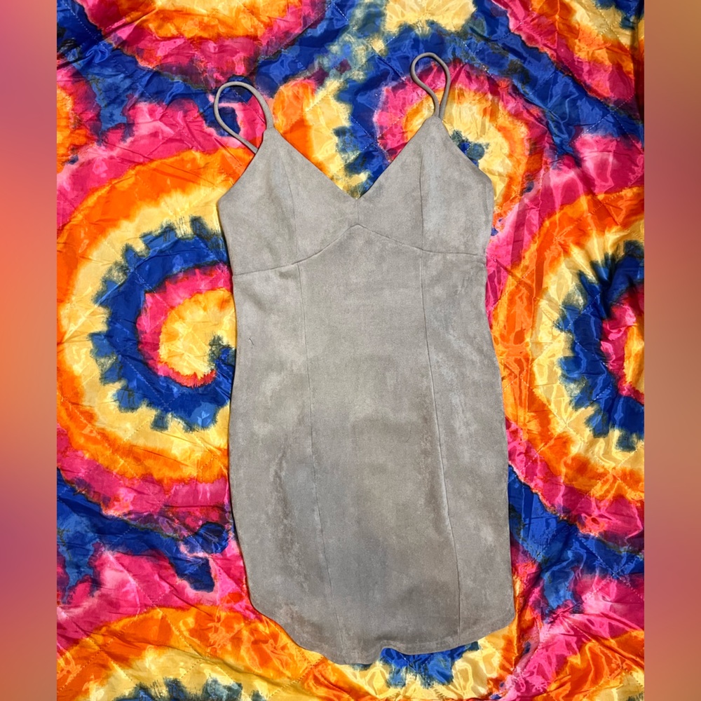Grey suede spaghetti strap dress